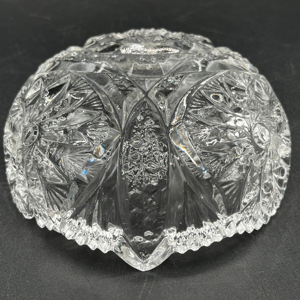 Vtg Cut Glass Nut Bowls Set of 5 Pinwheel Fan Sawtooth Rim Heavy Glass 4.5" - Picture 9 of 10